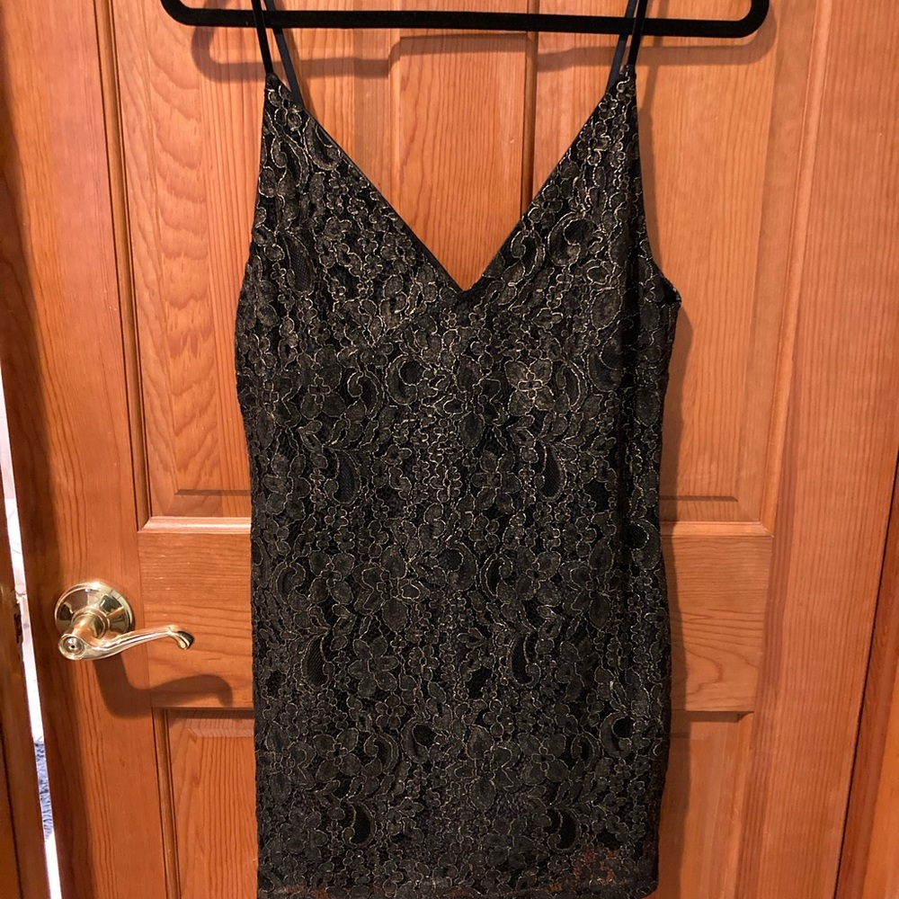 Black and gold mini dress